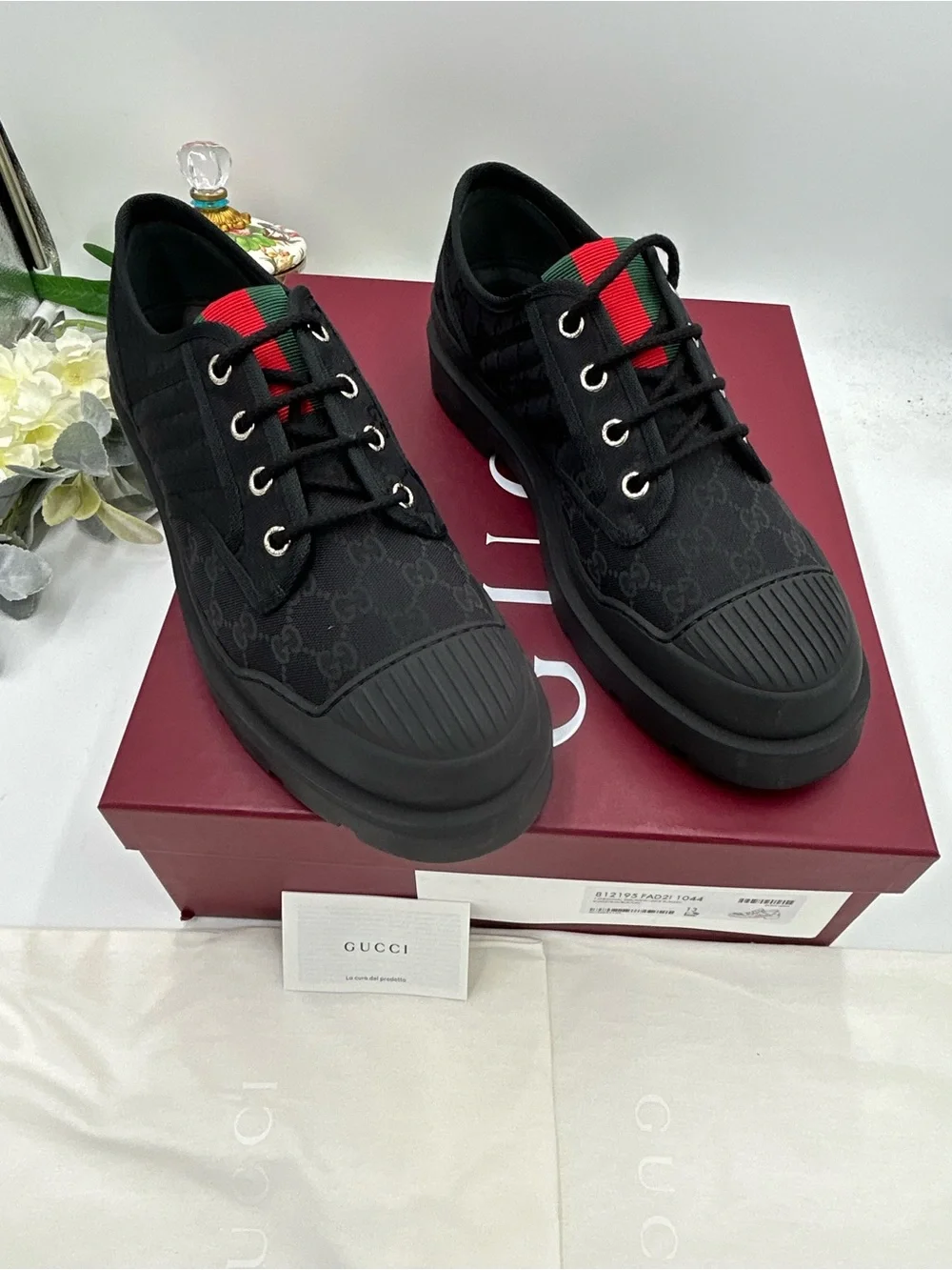 Men's Gucci GG monogram, web stripe canvas  lug sole boot size 13 made in Italy